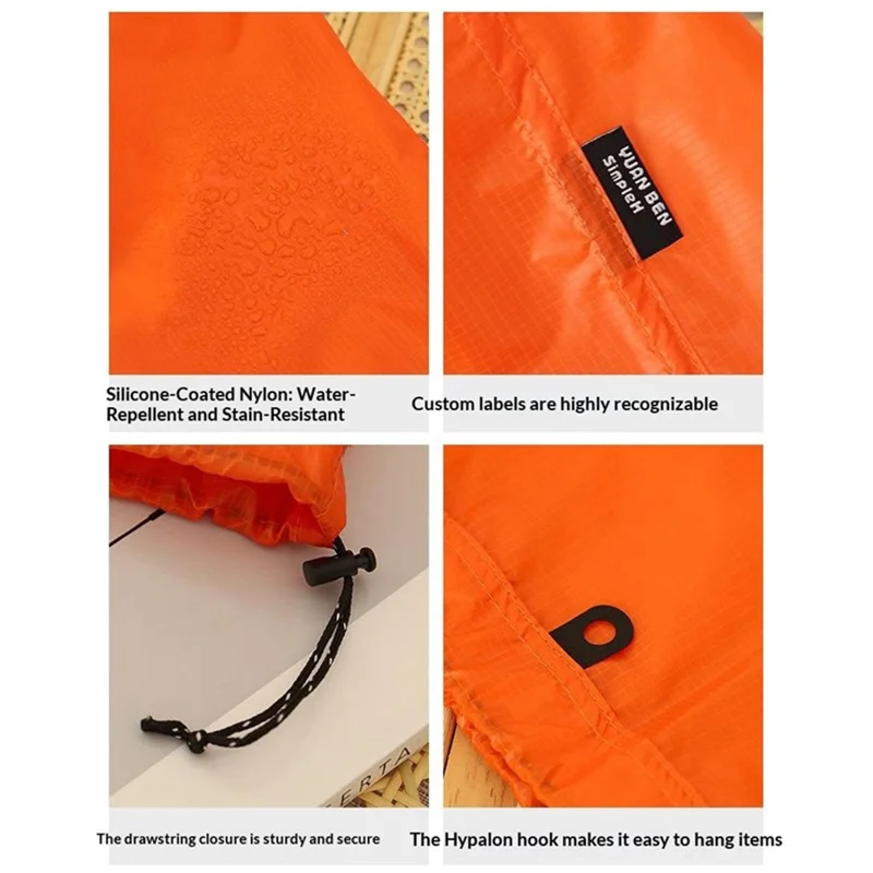 Size L 41 x 18 cm Slipper Storage Bag 15D Silicone-Coated Nylon Waterproof Drawstring Pouch for Travel - Orange