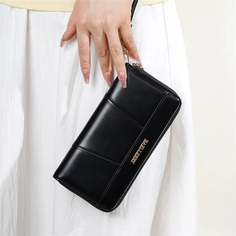 BAELLERRY C7110 Long Clutch Wallet PU Leather Detachable Wrist Strap Multi-Compartment Zipper Coin Purse - Black