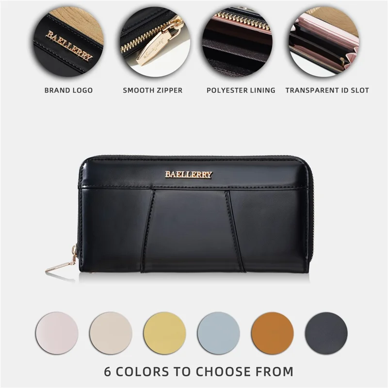 BAELLERRY C7110 Long Clutch Wallet PU Leather Detachable Wrist Strap Multi-Compartment Zipper Coin Purse - Black