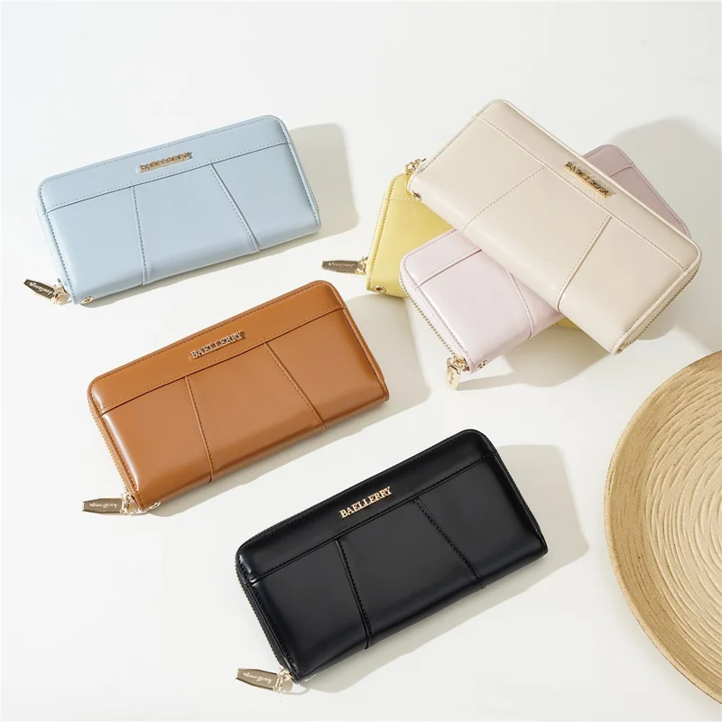 BAELLERRY C7110 Long Clutch Wallet PU Leather Detachable Wrist Strap Multi-Compartment Zipper Coin Purse - Black