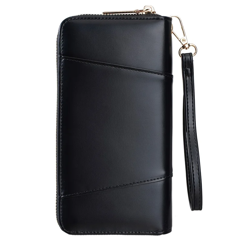 BAELLERRY C7110 Long Clutch Wallet PU Leather Detachable Wrist Strap Multi-Compartment Zipper Coin Purse - Black