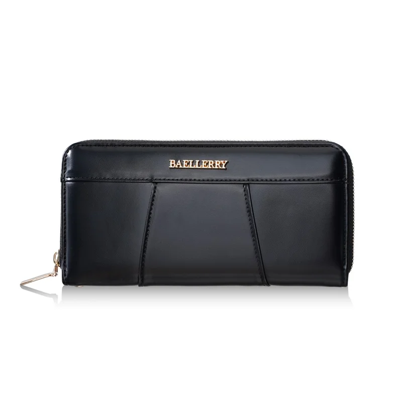 BAELLERRY C7110 Long Clutch Wallet PU Leather Detachable Wrist Strap Multi-Compartment Zipper Coin Purse - Black