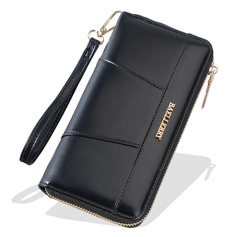 BAELLERRY C7110 Long Clutch Wallet PU Leather Detachable Wrist Strap Multi-Compartment Zipper Coin Purse - Black