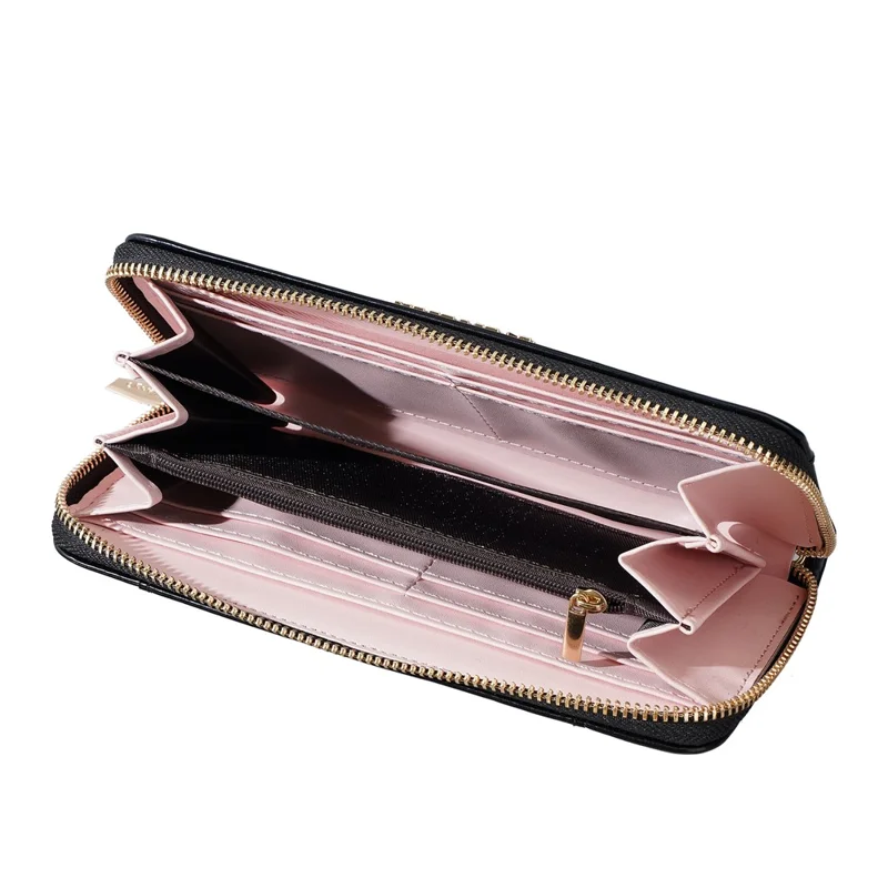 BAELLERRY C7110 Long Clutch Wallet PU Leather Detachable Wrist Strap Multi-Compartment Zipper Coin Purse - Black