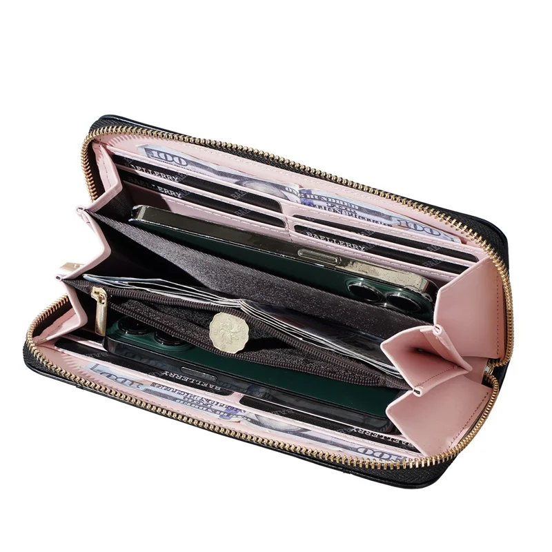 BAELLERRY C7110 Long Clutch Wallet PU Leather Detachable Wrist Strap Multi-Compartment Zipper Coin Purse - Black