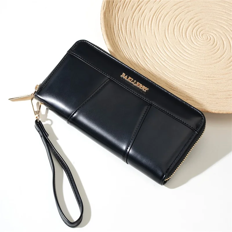 BAELLERRY C7110 Long Clutch Wallet PU Leather Detachable Wrist Strap Multi-Compartment Zipper Coin Purse - Black