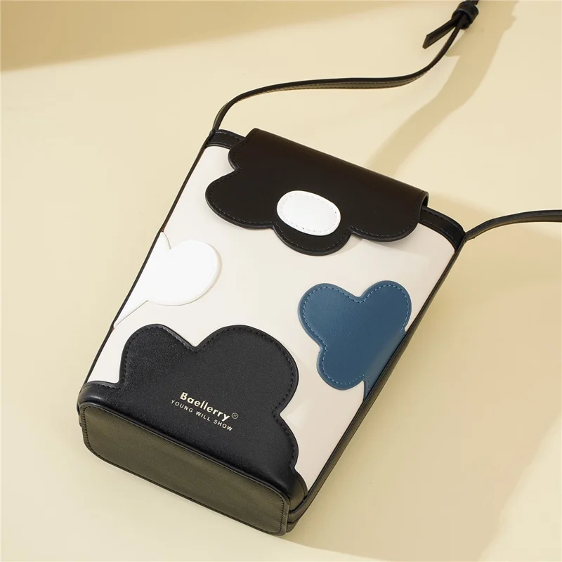 BAELLERRY N3117 Phone Pouch PU Leather Floral Pattern Magnetic Clasp Adjustable Shoulder Strap Crossbody Bag - Black