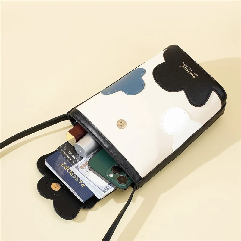 BAELLERRY N3117 Phone Pouch PU Leather Floral Pattern Magnetic Clasp Adjustable Shoulder Strap Crossbody Bag - Black
