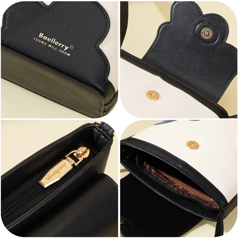 BAELLERRY N3117 Phone Pouch PU Leather Floral Pattern Magnetic Clasp Adjustable Shoulder Strap Crossbody Bag - Black