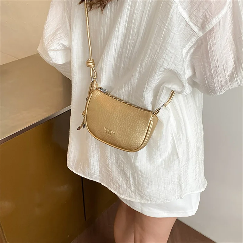 Women Shoulder Bag Litchi Texture PU Leather Crossbody Bag with Adjustable Knot Shoulder Strap - Silver