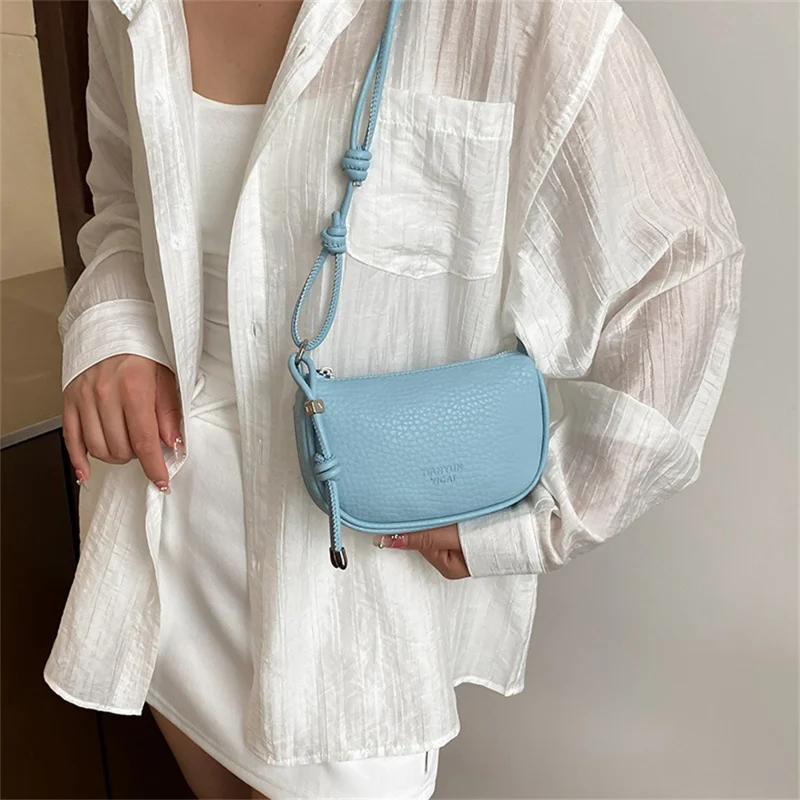 Women Shoulder Bag Litchi Texture PU Leather Crossbody Bag with Adjustable Knot Shoulder Strap - Silver