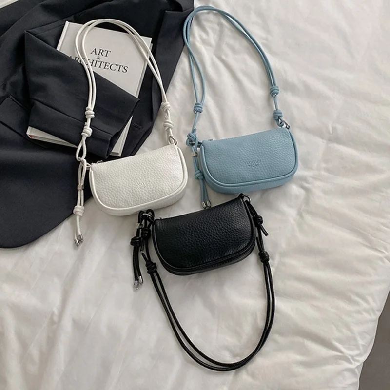 Women Shoulder Bag Litchi Texture PU Leather Crossbody Bag with Adjustable Knot Shoulder Strap - Silver