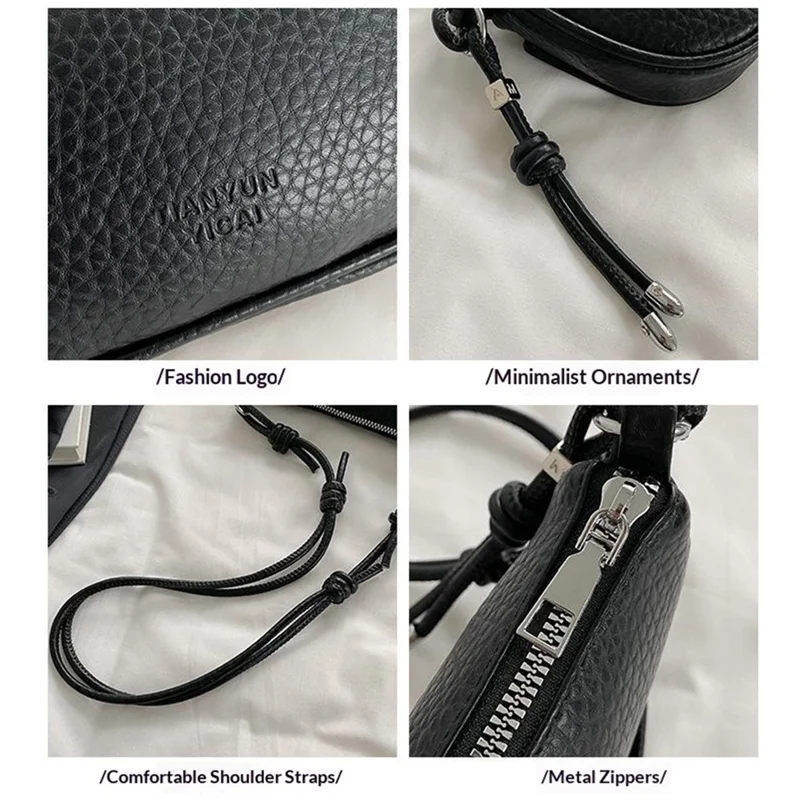 Women Shoulder Bag Litchi Texture PU Leather Crossbody Bag with Adjustable Knot Shoulder Strap - Silver