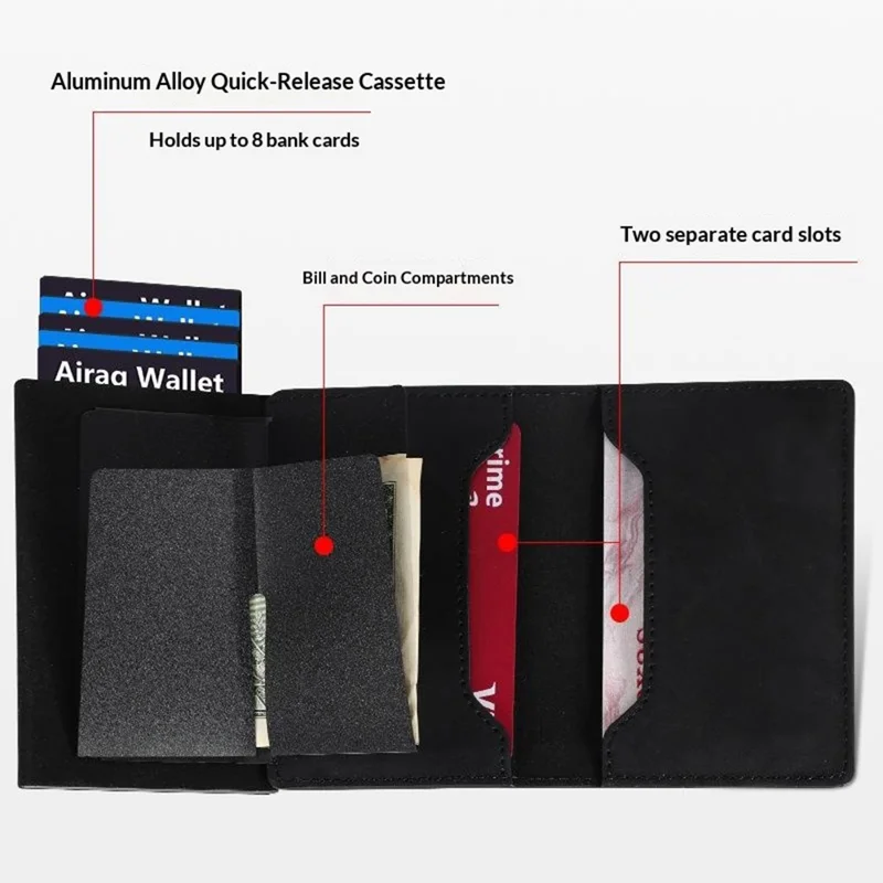 RFID Blocking Aluminum Wallet Quick Release Pop-up Card Holder with Zipper Coin Pocket - Black