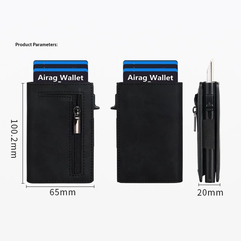 RFID Blocking Aluminum Wallet Quick Release Pop-up Card Holder with Zipper Coin Pocket - Black