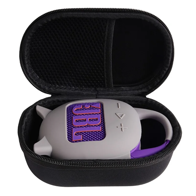For JBL Clip5 Speaker EVA Hard Shell Pouch Wrist Strap Carrying Case with Top Mesh Compartment - Black