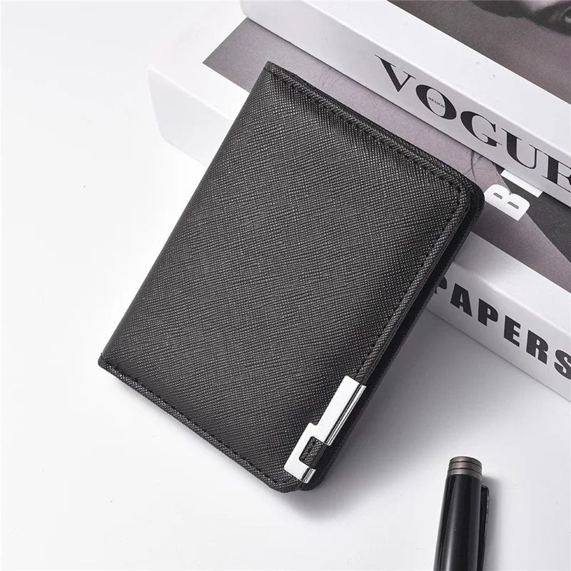 DEABOLAR k3317 Men's Wallet Cross Texture PU Leather Card Holder with Multiple Card Slots  - Black