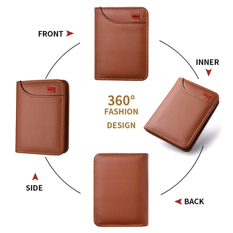 DEABOLAR K3309 PU Leather Card Holder Wallet Multiple Card Slots with Transparent ID Window - Brown / Wrinkle Texture