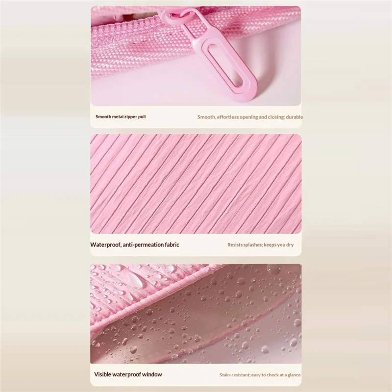 Standing Makeup Bag Semi-Transparent Polyester + PVC Compartments Portable Cosmetic Organizer for Travel - Rose