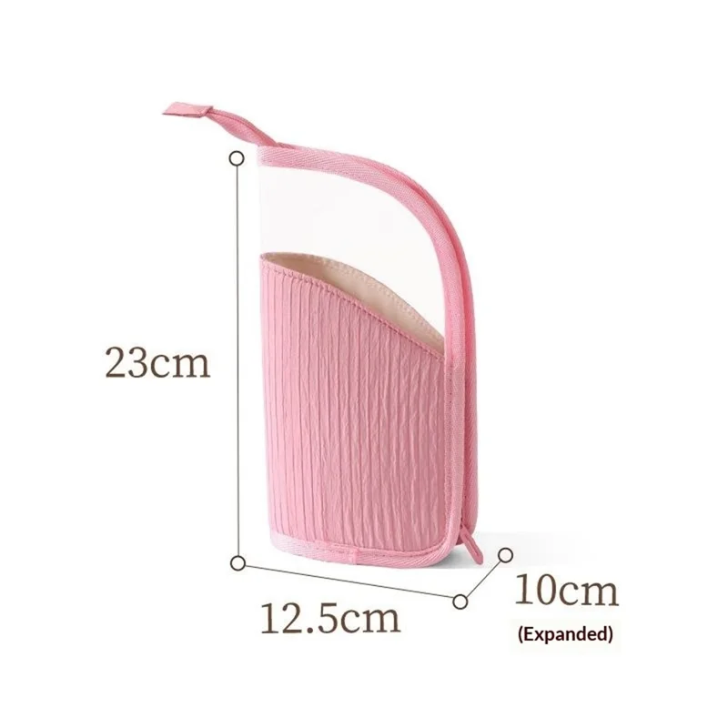 Standing Makeup Bag Semi-Transparent Polyester + PVC Compartments Portable Cosmetic Organizer for Travel - Rose