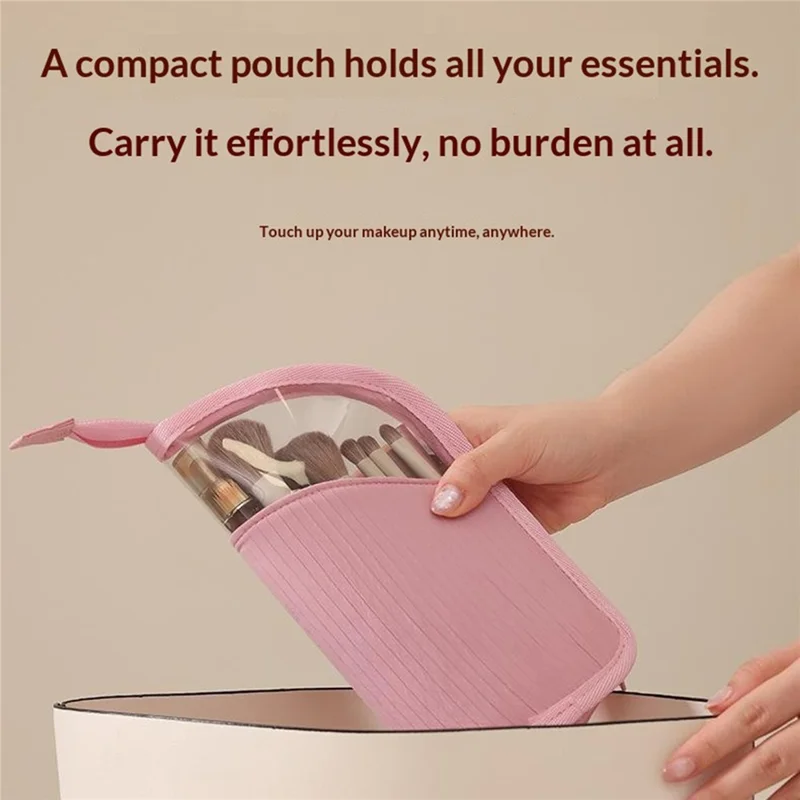 Standing Makeup Bag Semi-Transparent Polyester + PVC Compartments Portable Cosmetic Organizer for Travel - Rose