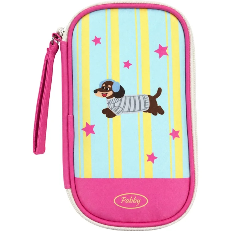 Cable Organizer Bag Polyester Waterproof Multi-Compartment Pearl Cotton Padding Storage Pouch - Pink Dog