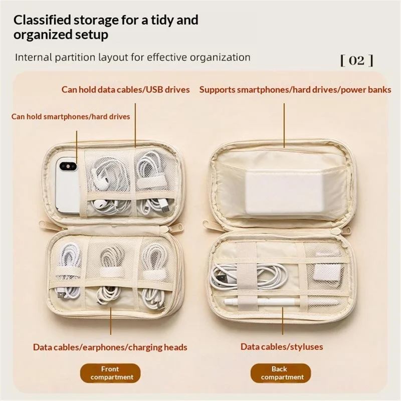 Cable Organizer Bag Polyester Waterproof Multi-Compartment Pearl Cotton Padding Storage Pouch - Pink Dog