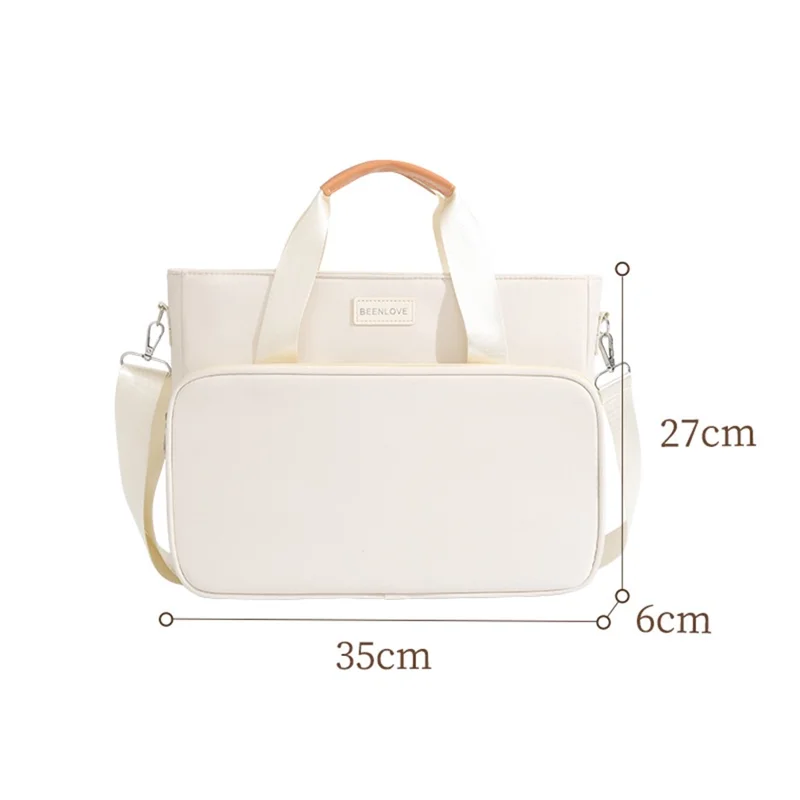 Laptop Bag Waterproof Polyester + PU Handle Multi-Compartment Large Capacity Detachable Shoulder Strap Computer Bag - Beige