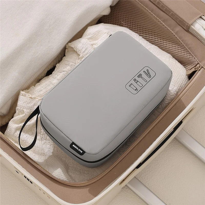 Travel Toiletry Bag 3-Compartment Waterproof Polyester Hook Design Large Capacity Makeup Bag - Grey