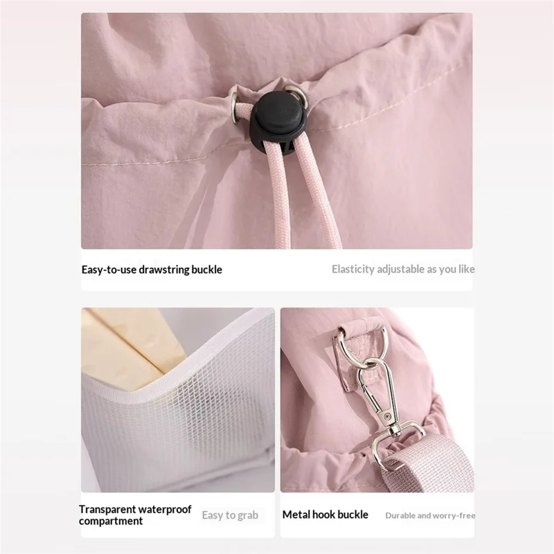 Drawstring Lunch Bag Nylon Corduroy Waterproof Multi Compartment Tote Bag for Work School Commuting - Rose Pink