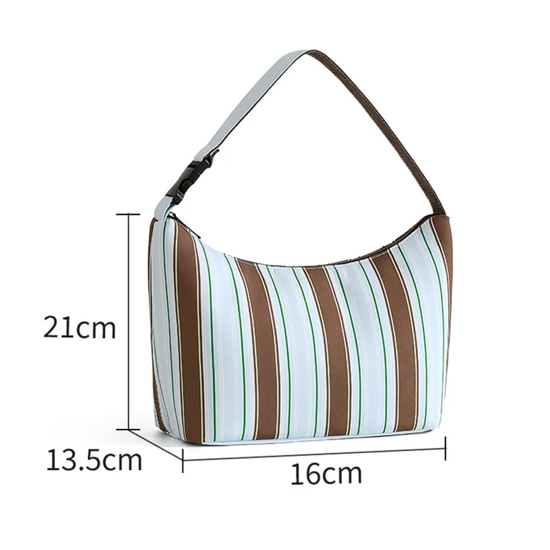 Lunch Bag Waterproof Large Capacity Curved Opening Polyester + PEVA Cooler Bag for Office Work School - Blue Stripes