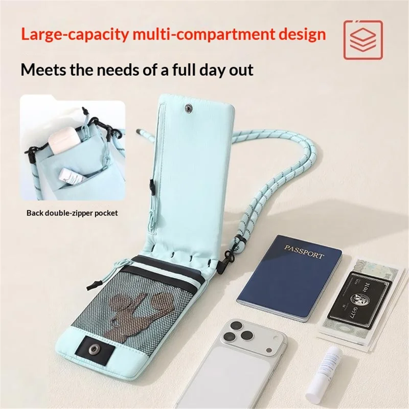 Crossbody Phone Bag Multi Compartment Waterproof Nylon Adjustable Strap Shoulder Pouch for 6.9 Inch Phone Storage - Blue