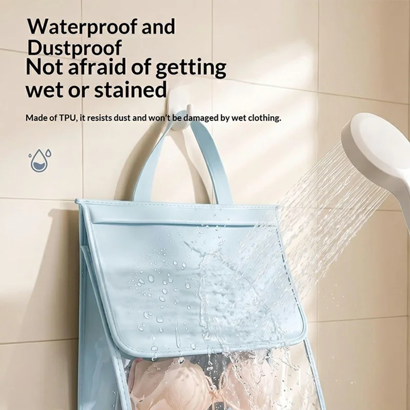 Waterproof Hanging Storage Bag with Transparent Touchscreen Window for Phone Use, Double-Layer Compartments, for Bathroom - Beige