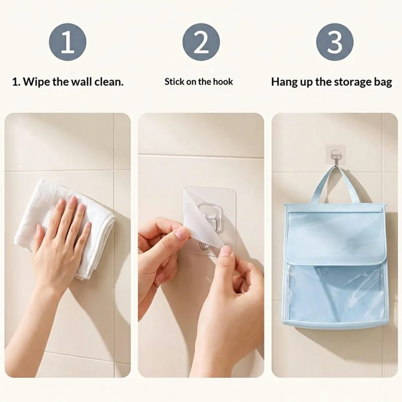 Waterproof Hanging Storage Bag with Transparent Touchscreen Window for Phone Use, Double-Layer Compartments, for Bathroom - Beige