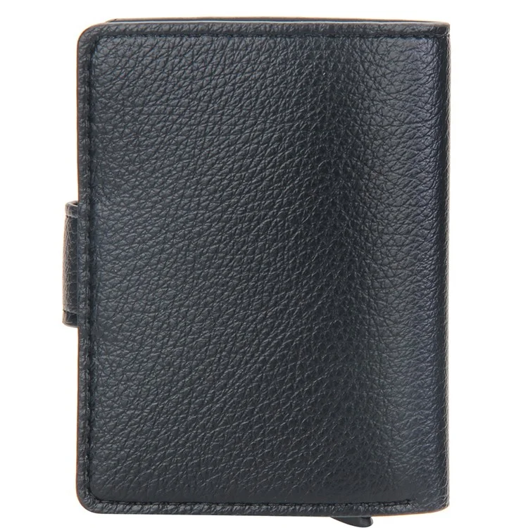 BAELLERRY K9148 RFID Blocking Litchi Texture PU Leather + Aluminum Alloy Case Credit Card Holder Automatic Pop Up Wallet - Black