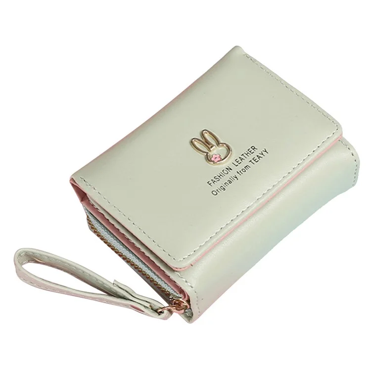TEAYY XLL-108 PU Leather Women Coin Purse Zipper Pocket Design Folding Short Wallet Cards Cash Holder - Green
