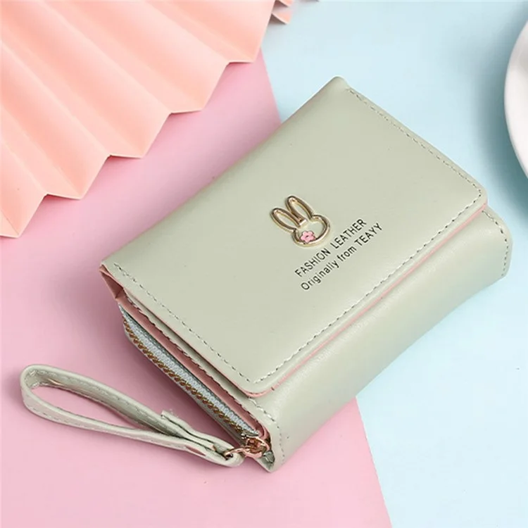 TEAYY XLL-108 PU Leather Women Coin Purse Zipper Pocket Design Folding Short Wallet Cards Cash Holder - Green