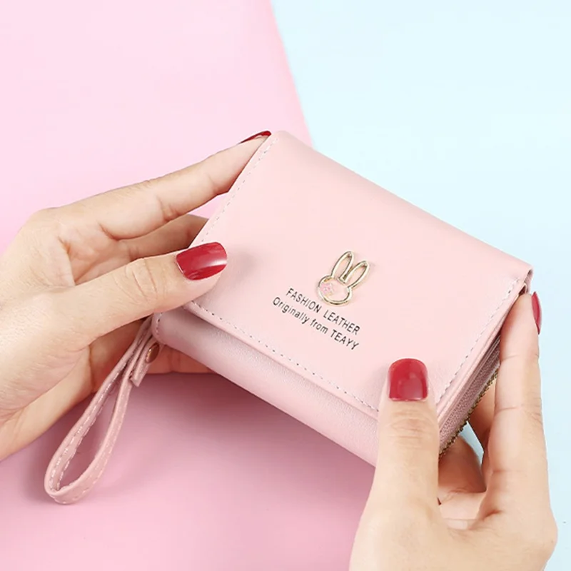 TEAYY XLL-108 PU Leather Women Coin Purse Zipper Pocket Design Folding Short Wallet Cards Cash Holder - Green