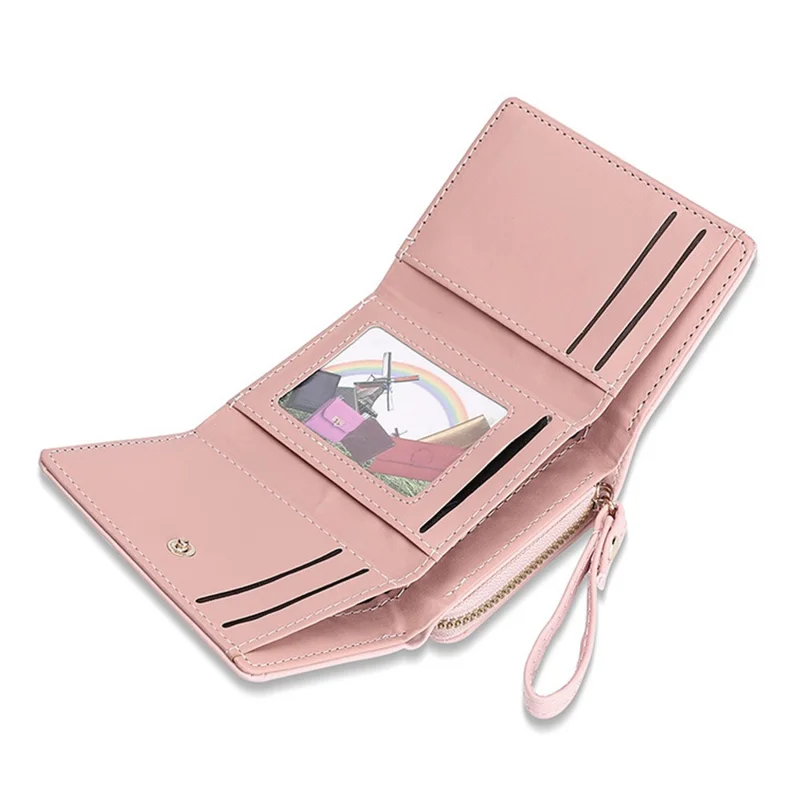 TEAYY XLL-108 PU Leather Women Coin Purse Zipper Pocket Design Folding Short Wallet Cards Cash Holder - Green