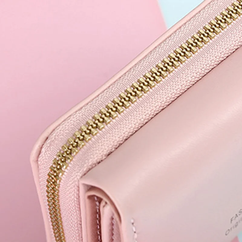 TEAYY XLL-108 PU Leather Women Coin Purse Zipper Pocket Design Folding Short Wallet Cards Cash Holder - Green