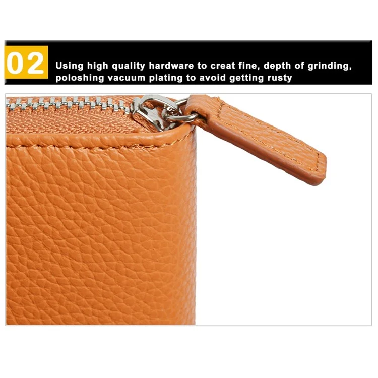 ZS-BO226 RFID Blocking Cowhide Leather Organ Card Holder Bag Zipper Coin Purse Women Short Wallet - Coffee