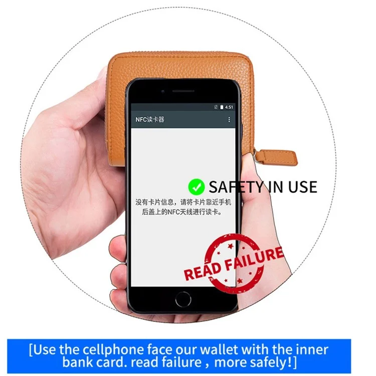 ZS-BO226 RFID Blocking Cowhide Leather Organ Card Holder Bag Zipper Coin Purse Women Short Wallet - Coffee
