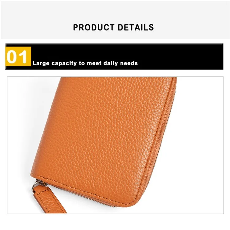ZS-BO226 RFID Blocking Cowhide Leather Organ Card Holder Bag Zipper Coin Purse Women Short Wallet - Coffee