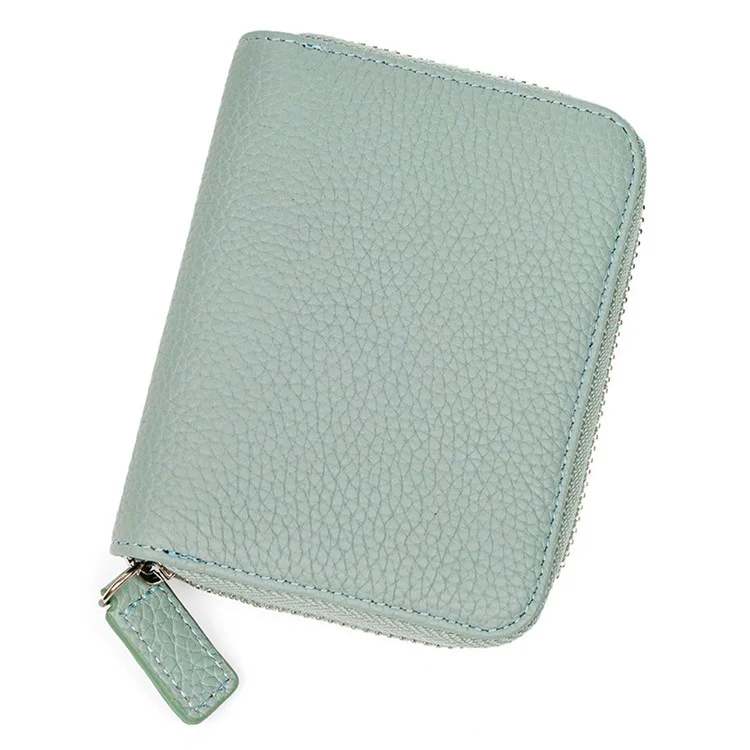 ZS-BO226 Bolsa Carteira de Couro de Vaca com Bloqueio RFID para Cartões de Órgãos, com Zíper e Porta-Moedas, Feminina, de Cor Verde Clara