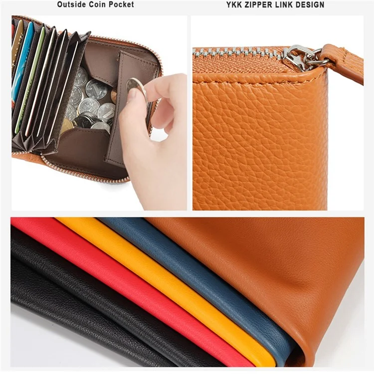 ZS-BO226 Bolsa Carteira de Couro de Vaca com Bloqueio RFID para Cartões de Órgãos, com Zíper e Porta-Moedas, Feminina, de Cor Verde Clara