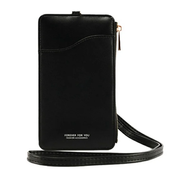 FFY FY17014-33 Neck Pouch Wallet ID Card Organizer Passport Holder Bag with Neck Hanging Strap - Black