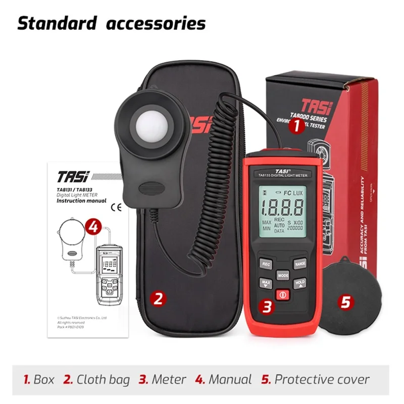 TASI TA8133 Medidor de Luz de Alta Precisão 0.1-200000 Lux Luxímetro Digital Iluminômetro Integrado Fotômetro Testador
