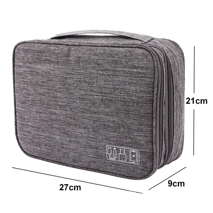 5-inch Electronics Organizer Oxford Cloth Portable Double Layers Pouch Zipper Cable Organizer Bag for Cable, Cord, Phone Electronic Accessories - Grey