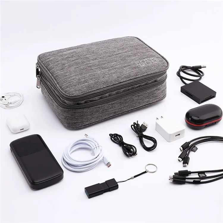 4.5-inch Cable Organizer Bag Portable Single Layer Electronic Digital Accessories Carry Case for USB Cable, Charger, Earphone - Grey
