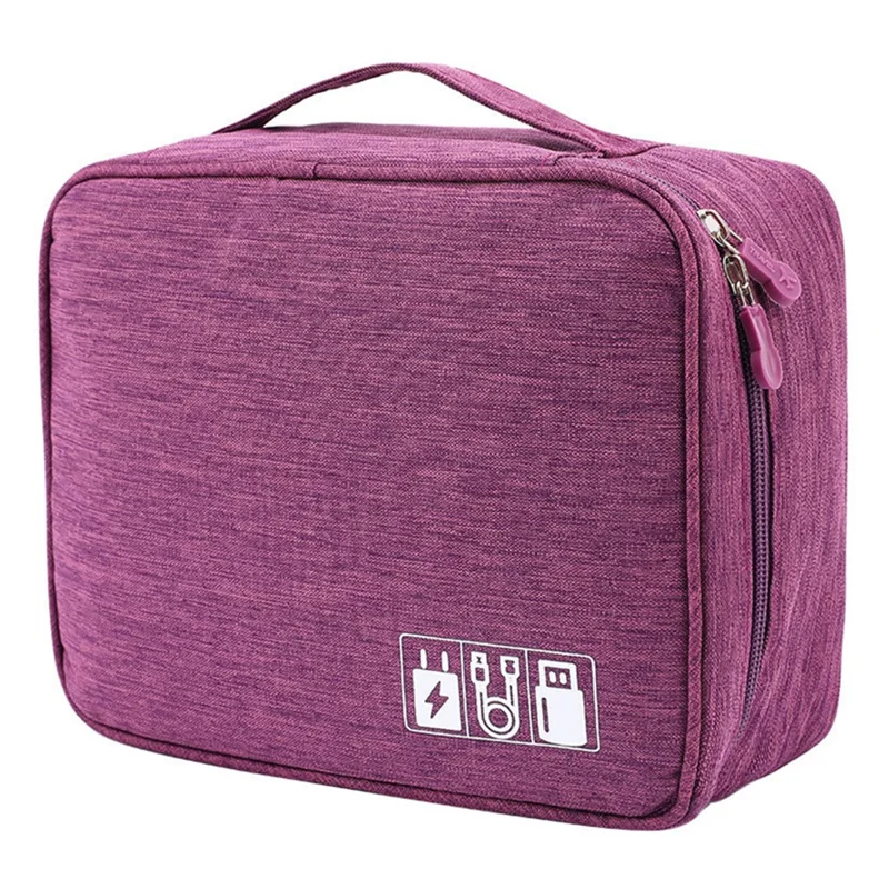 4.5-inch Cable Organizer Bag Portable Single Layer Electronic Digital Accessories Carry Case for USB Cable, Charger, Earphone - Purple